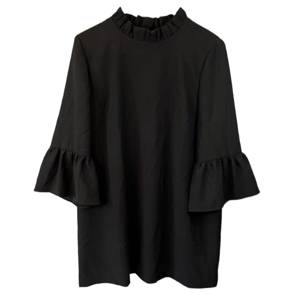 J Crew Ruffle Neck Bell Sleeve Shift Dress Black Size 12